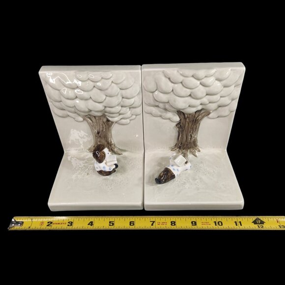 Fitz & Floyd Boy & Girl Reading Book Under Tree Bookends Japan Vintage 1976 - Picture 15 of 15